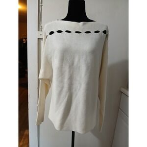 1 STATE Cream Ribbed Boat Neck Cutout Dolman Sleeve Sweater L